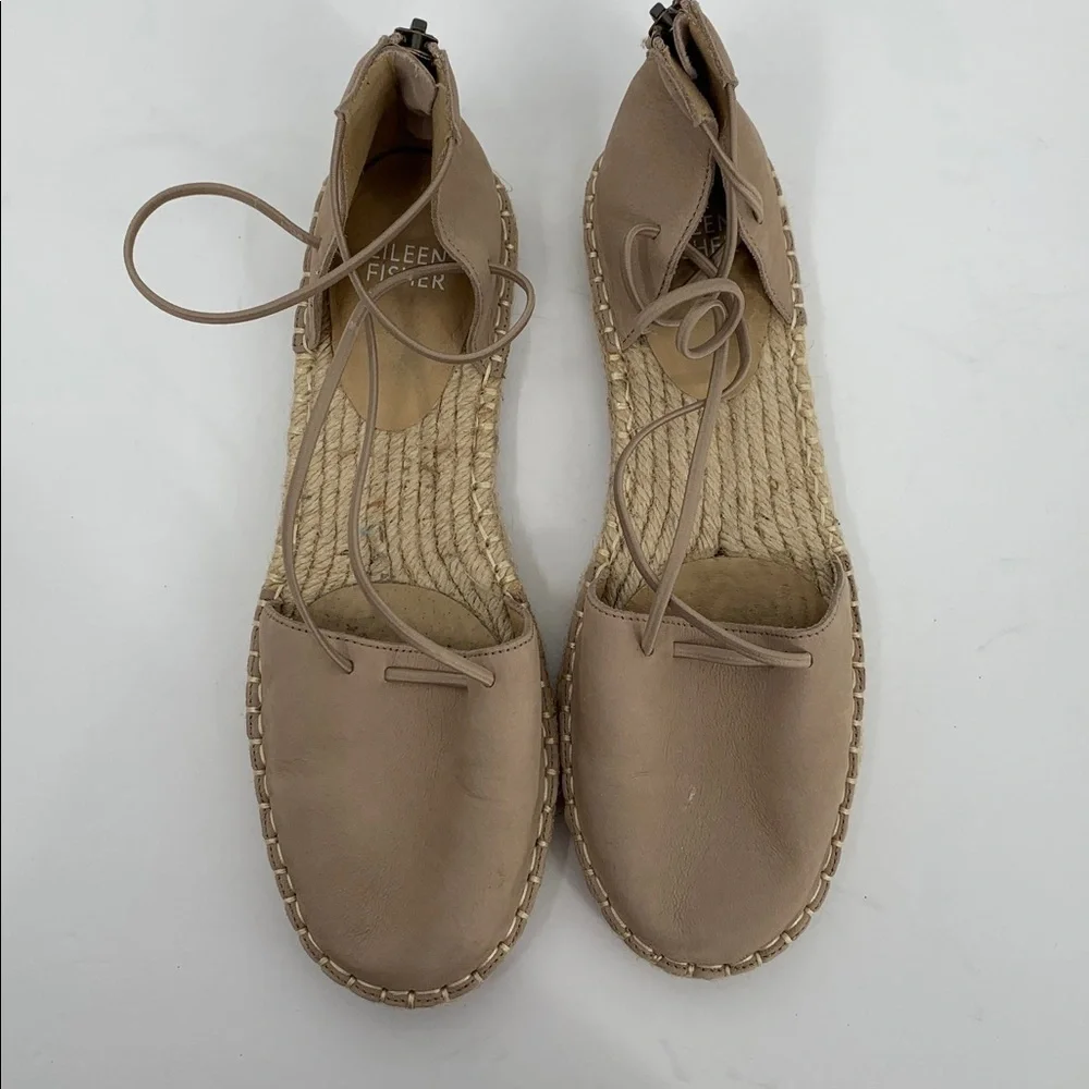 Eileen Fisher Lace-up Espadrille Shoe tan brown strappy leather flat women 7